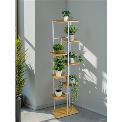 Подставка для цветов Greengo, 8 полок, 36×23×136 см, напольная, каркас металл, полки МДФ, белая