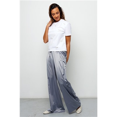 Брюки палаццо на резинке атласные 398GRY