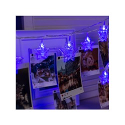 Гирлянда «Нить» 4.5 м с насадками «Прищепки-звёзды», IP20, прозрачная нить, 20 LED, свечение синее, 220 В