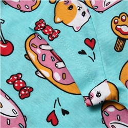 Комплект для девочки домашний (футболка/шорты) "Кошки", цвет бирюзовый, рост 110