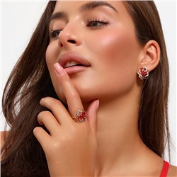 Комплект ювелирная бижутерия коллекция  "Дубай" серьги и кольцо 18 р, покрытие: позолота, вставка: фианиты, цвет: розовый, арт.217.285-18