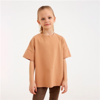 Футболка детская однотонная MINAKU: Basic line, песочная, рост 128 см