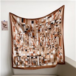 Платок шелковый на голову и шею весенний, мультицвет