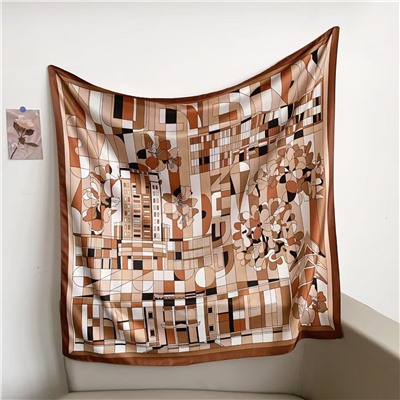 Платок шелковый на голову и шею весенний, мультицвет