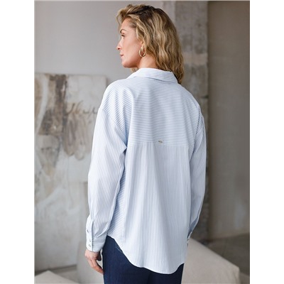 Блузка свободного силуэта в тонкую полоску из хлопка