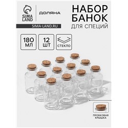 Набор баночек для специй с пробковой крышкой Доляна «Парфе», 180 мл, 11×5 см, 12 шт., стекло
