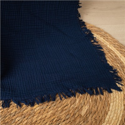 Плед с бахромой SL Home, муслин, 130×170 см, синий