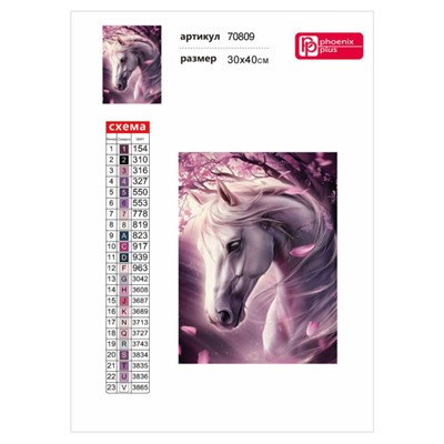 Алмазная мозаика по номерам 30х40 см "ЛОШАДЬ И САКУРА" квадратные стразы 70809 Феникс