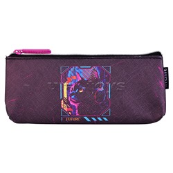 Пенал "Label. Cyber Cat" 21x8x3,5 см, треугольный для 45 предметов, на молнии, искусственная кожа до -40C с антивандальной фактурой, с подкладом