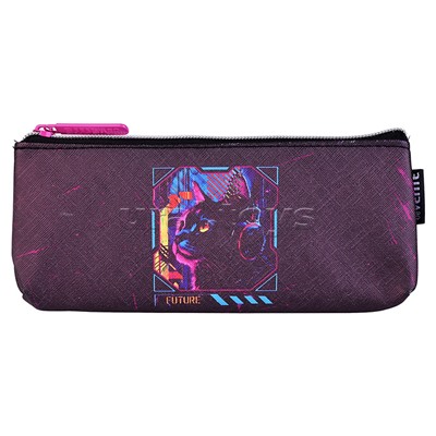 Пенал "Label. Cyber Cat" 21x8x3,5 см, треугольный для 45 предметов, на молнии, искусственная кожа до -40C с антивандальной фактурой, с подкладом