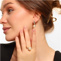 Комплект ювелирной бижутерии Итальянское золото (покрытие желтое 14к), серьги и кольцо 18,5 р, вставка: фианиты и искусственный жемчуг, арт.216.267-18,5