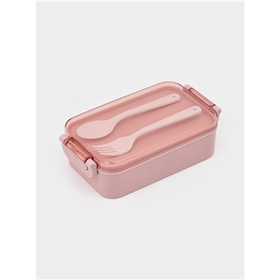 Набор посуды с собой Доляна, 4 предмета: бутылка 500 мл, ланч-бокс 20×17×5.5 см, вилка, ложка, пластик, розовый