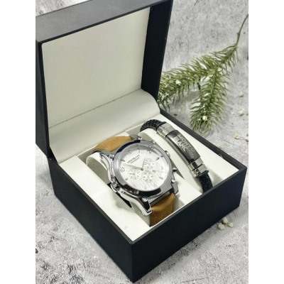 Подарочный набор для мужчины часы и браслет + коробка #22862669