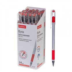 Ручка шариковая масляная "Byte" красная 0.7мм с рез.грипом в карт.дисплее (091398) Хатбер