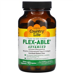Country Life, Flex-Able Advanced, комплекс для суставов «три в одном», 90 капсул