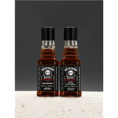 Подарочный набор «№1», гель для душа виски, шампунь для волос, мочалка для тела