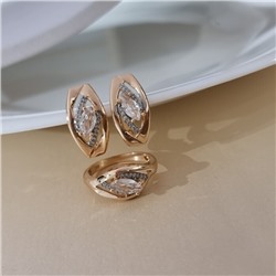 Комплект ювелирной бижутерии коллекция "Дубай" серьги и кольцо 20 р, покрытие позолота, вставка: фианиты и цирконы, цвет: прозрачный, арт.215.682-20