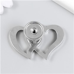 Фурнитура для шкатулки, ручка «Два сердца», металл, стразы, серебро 3.8×5.4×2.4 см