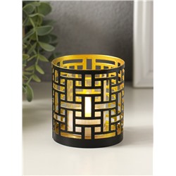 Металлический подсвечник «Цилиндр геометрия», 7.5×7.5×8 см, чёрный с золотом