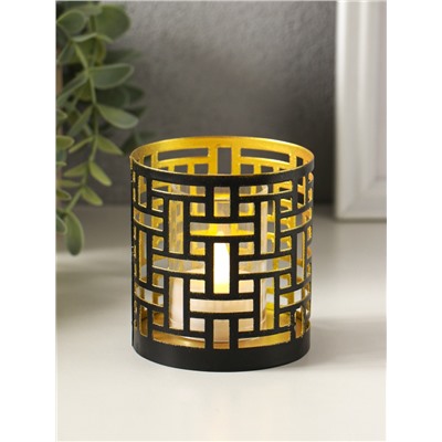 Металлический подсвечник «Цилиндр геометрия», 7.5×7.5×8 см, чёрный с золотом