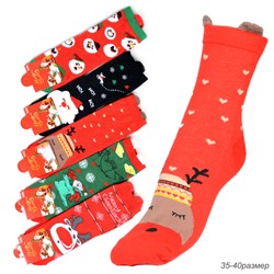 Носки р. 35-40 Новый год / L825 /уп 10/1200/ ОДНА ПАРА/ МАРКА