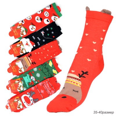 Носки р. 35-40 Новый год / L825 /уп 10/1200/ ОДНА ПАРА/ МАРКА