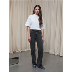 Актуальная коллекция CONTE CON-799 Чёрные джинсы straight ULTRA-LONG с эффектом потёртостей