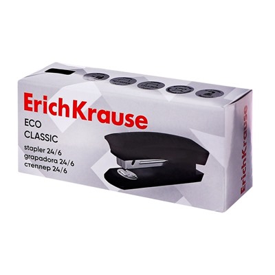 Степлер канцелярский № 24/6, 26/6, ErichKrause ECO, металлический корпус, до 30 листов, чёрный
