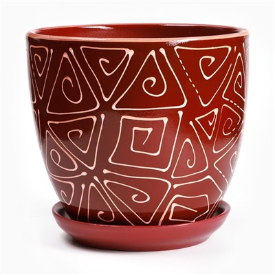 Горшок для цветов «Абстракция», 2.5 л, d=19 см, h=18 см, керамический, с поддоном, красный