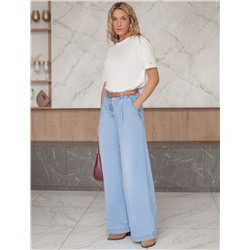 Широкие джинсы с защипами из эластичного денима средней плотности