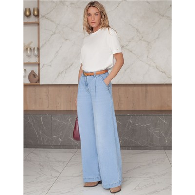 Широкие джинсы с защипами из эластичного денима средней плотности