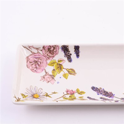 60267 Блюдо сервировочное прямоугольное Розовый сад доломит LR (х24)