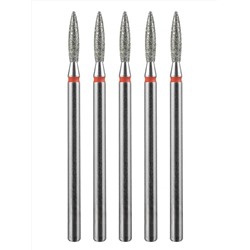 MANITA Фреза алмазная пламя острое удлиненное для аппаратного маникюра 856.104.243.100.021 ФАП-2.1 10М, красная насечка, ø 2,1 мм, 5 шт. 28342