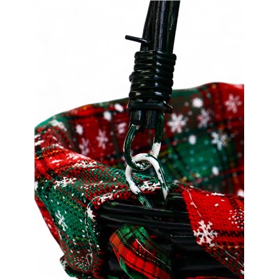 Корзина плетёная для хранения «Новогодняя», 32×32×14 см, ручка h=14 см, зелёная