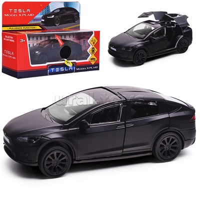 Машина металл. свет-звук tesla model x plaid 12 см, двери, черный мат, в коробке
