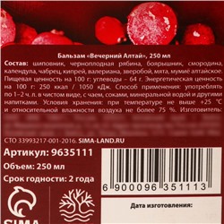 Бальзам «Силы духа» общеукрепляющий, на алтайских травах: шиповник, черноплодная рябина, боярышник, смородина, календула, чабрец, кипрей, валериана, мумиё, 250 мл.