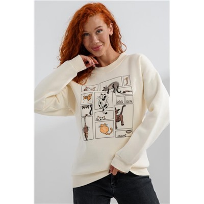 8569 женский свитшот оверсайз (Молочный_коты)