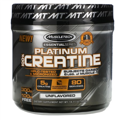Muscletech, Essential Series, Platinum 100%, креатин, без вкусовых добавок, 400 г (14,11 унции)