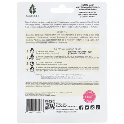 Biobelle, Botanic Fiber Facial Mask, Purifies & Calms, #InstantDetox,  1 Sheet, 0.88 oz (25 g)