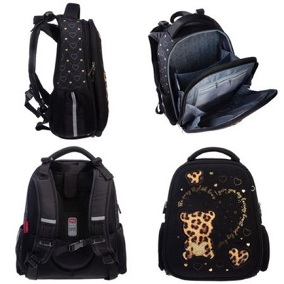 Рюкзак школьный "ЭРГОНОМИК КЛАССИК. Стильный мишка" 37х29х17 см 2 отделения 2 кармана (089321) 02012 Хатбер