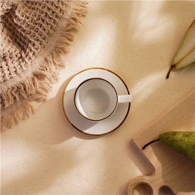 Чайная пара фарфоровая SL Home «Волна в камне», 2 предмета: чашка 200 мл, блюдце d=12,5 см, цвет белый