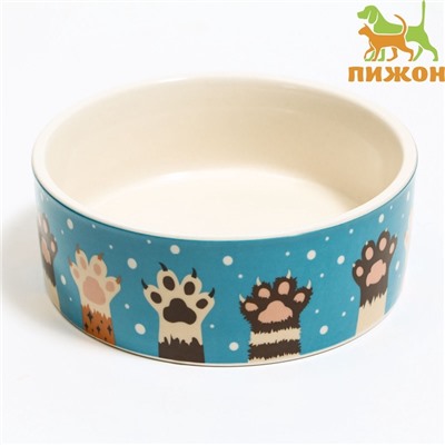 Миска керамическая «Лапы» 300 мл - 11.5×11.5×5 см, белая/синяя