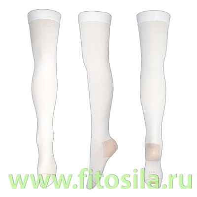 Чулки антиэмболические компрессионные до бедра, артикул АЧII (Класс компрессии II. Размер M (Цвет: белый с силиконовой резинкой)