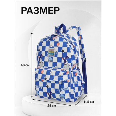 Рюкзак школьный на молнии, с карманами, в клетку, размер 28×11.5×40 см, синий