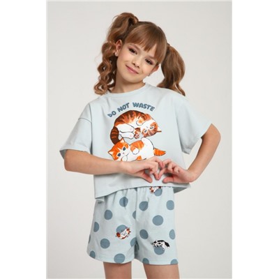 Пижама для девочки Котята ПД-019-077 (Серо-зеленый/бирюза)