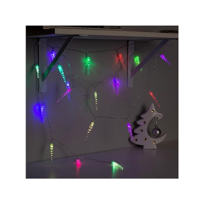 Гирлянда «Нить» 3 м с насадками «Сосульки 7.5 см», IP20, прозрачная нить, 20 LED, батарейки AAх3 (нет в комплекте), свечение мульти