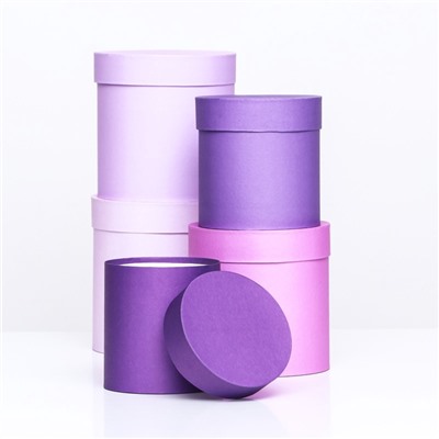 Набор круглых подарочных коробок 5 в 1 «Лаванда» 20×20×20 - 11×11×11 см