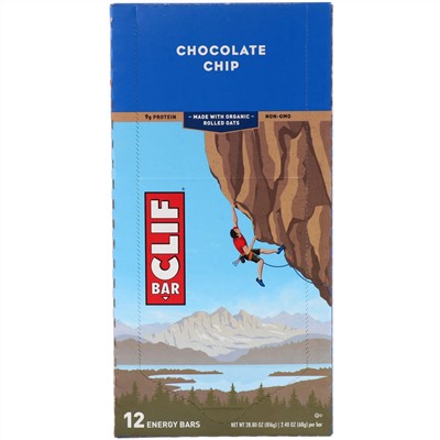 Clif Bar, Энергетический батончик с шоколадной крошкой, 12 батончиков, весом 68 г (2,40 унции) каждый