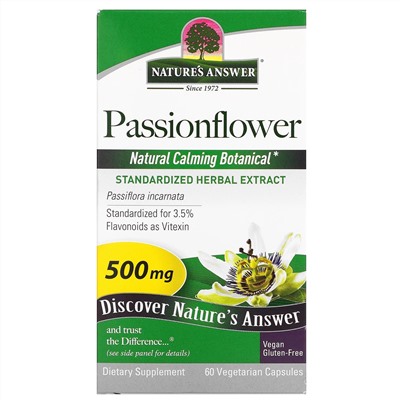 Nature's Answer, пассифлора, 500 мг, 60 вегетарианских капсул