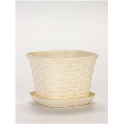 Кашпо для цветов «Ротанг», 2.3 л, 17.8×17.8×13.2 см, пластиковое, с поддоном, бежевое